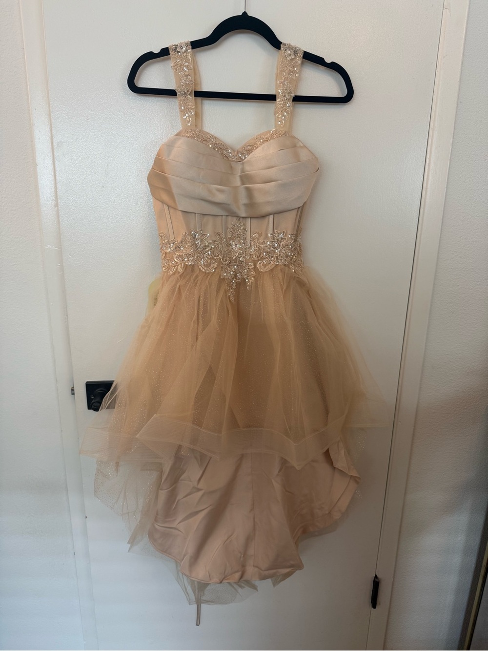 Women’s High-Low Tulle Party Sparking Dress in Champagne